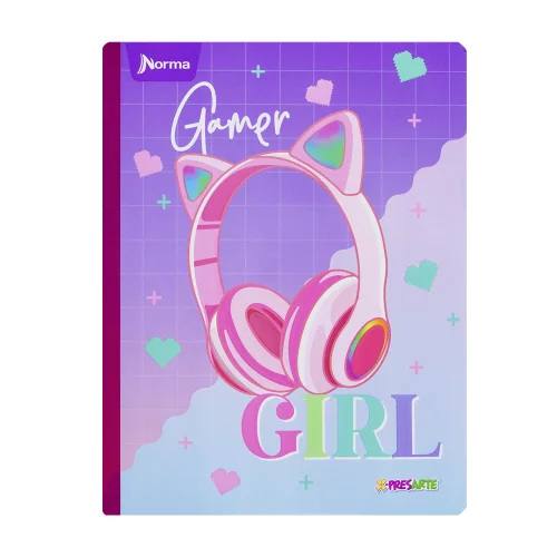 Cuaderno cosido 100 hojas línea corriente X presarte gamer girl