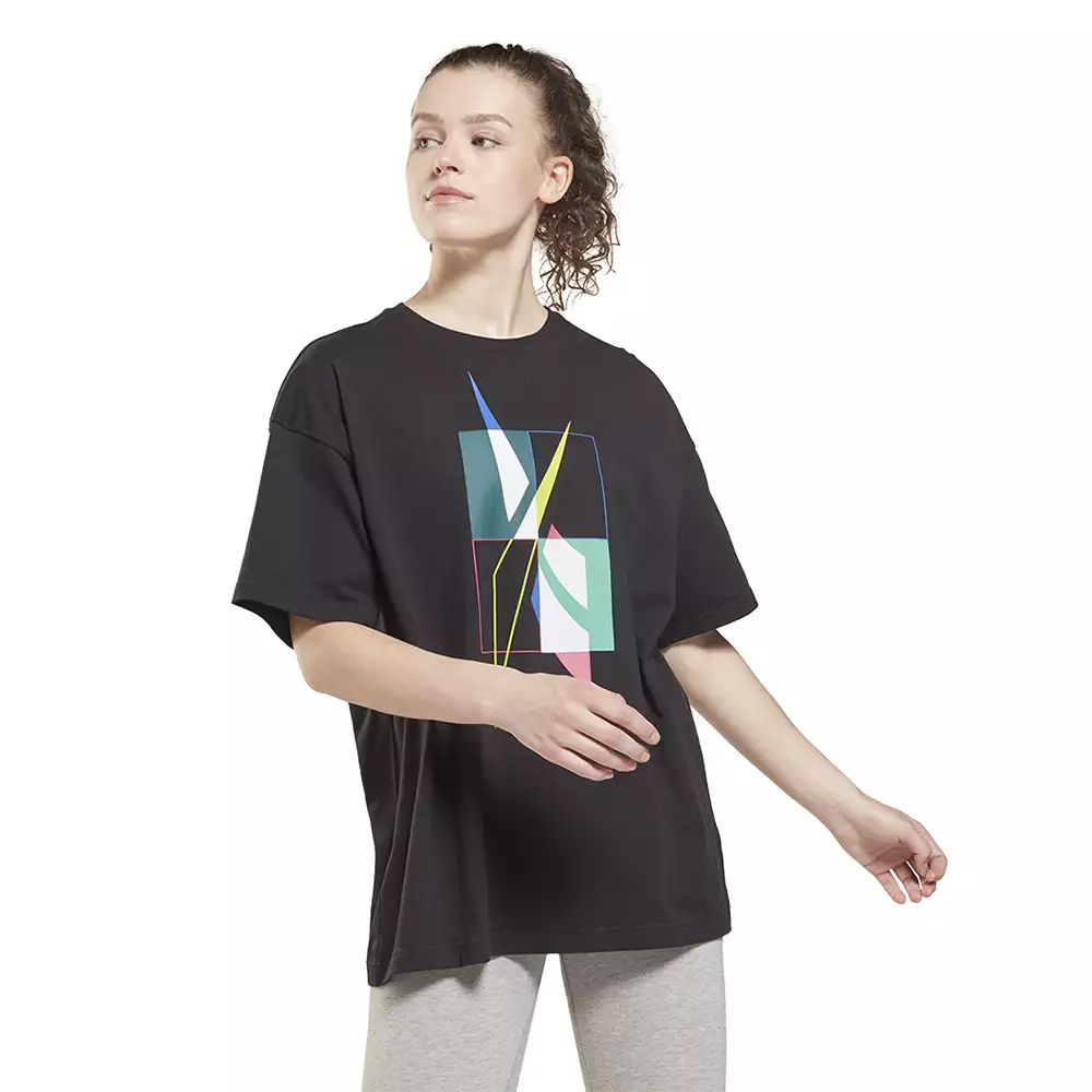 Camiseta Lifestyle Reebok Oversized Vector Tee - Negro-Multicolor