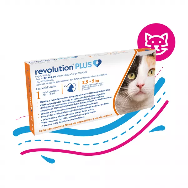 ANTIPARASITARIO REVOLUTION PLUS GATOS 0,5ML X 1 PIPETA(2,5 A 5 KG)