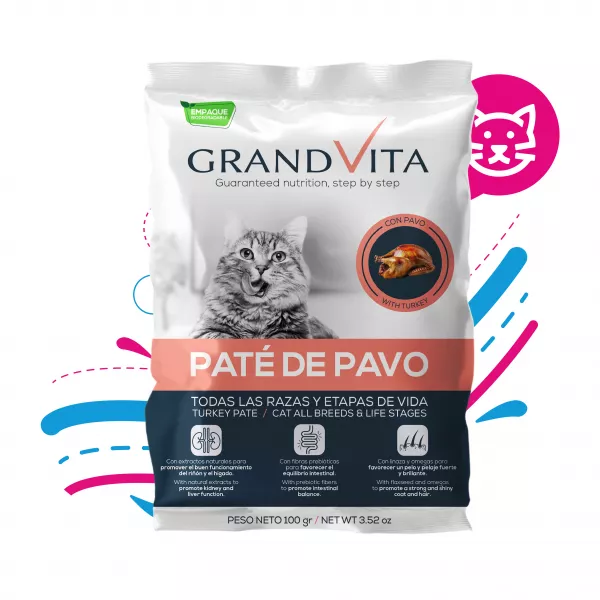 COMIDA HÚMEDA PARA GATO GRAND VITA PATÉ PAVO 100 GR