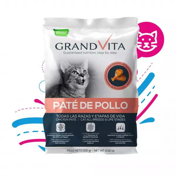 COMIDA HÚMEDA PARA GATO GRAND VITA PATÉ POLLO 100 GR