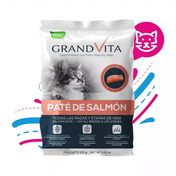 COMIDA HÚMEDA PARA GATO GRAND VITA PATÉ SALMÓN 100 GR