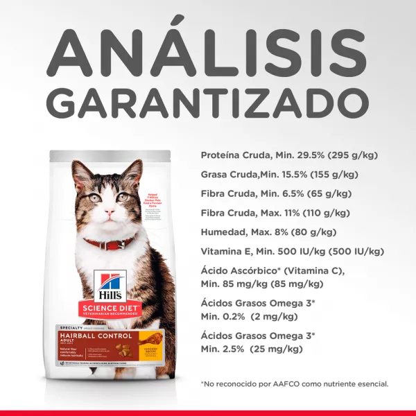 COMIDA PARA GATO HILLS HAIRBALL ADULTO 3, 5 LBS