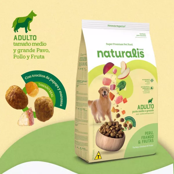 COMIDA PARA PERRO NATURALIS ADULTO RAZA MEDIANA GRANDE POLLO, PAVO Y FRUTAS 12 KG