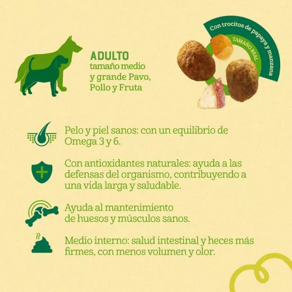 COMIDA PARA PERRO NATURALIS ADULTO RAZA MEDIANA GRANDE POLLO, PAVO Y FRUTAS 12 KG