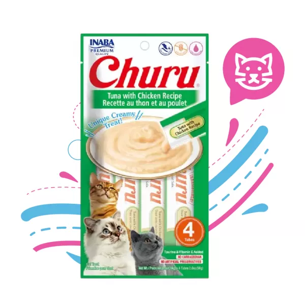 INABA CAT SNACK CHURU 4PIEZAS ATUN POLLO (USA602A)