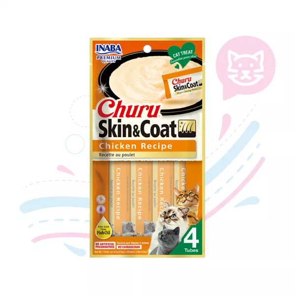 INABA CAT SNACK CHURU 4PIEZAS SKIN&COAT CHI USA672