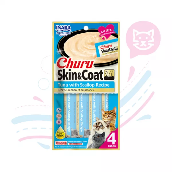 INABA CAT SNACK CHURU 4PIEZAS SKIN & COAT SCUSA673