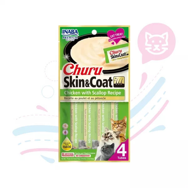 INABA CAT SNACK CHURU 4PIEZAS SKIN & COAT SCUSA674