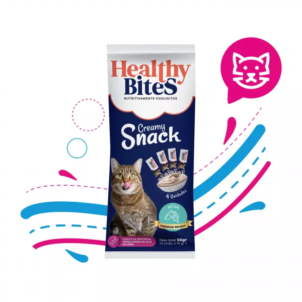 SNACK CREMOSO PARA GATO HEALTHY BITES SABOR ATUN 56 GR SOBRE POR 4 UNIDADES