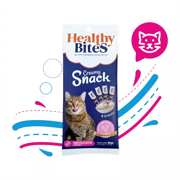 SNACK CREMOSO PARA GATO HEALTHY BITES SABOR PAVO Y ARANDANOS X 56 GRS