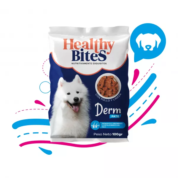 SNACK HÚMEDO PARA PERRO HEALTHY BITES PATÉ DERM 100GR