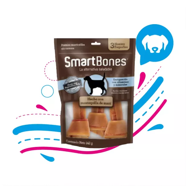 SNACK PARA PERROS PEQUEÑOS SMARTBONES MANTEQUILLA DE MANI PAQUETE 3 UND