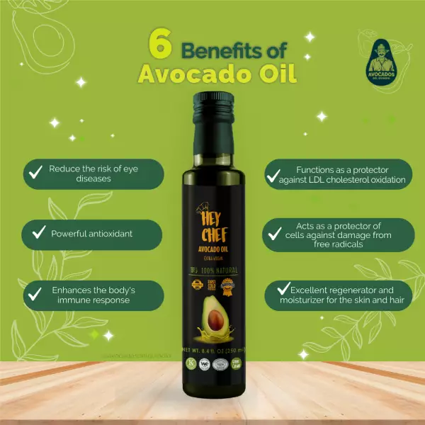 Avocado oil/ NATURAL FLAVOR/ Extra Virgin/ Unrefined/ FIRST COLD PRESSED/ 100% natural/ Vegan/ 8.4oz
