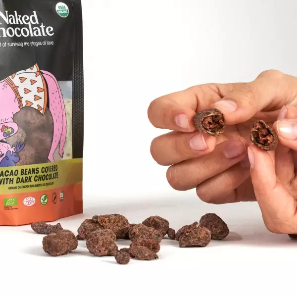 Cacao Beans Covered With 75% Dark Chocolate 2.5 Oz Organic. Vegan. Gluten Free