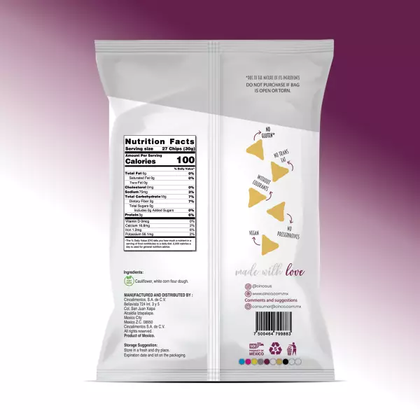 Cauliflower and corn chips / 4.2 oz/ Vegan / Clean label / No preservatives / 56 Units