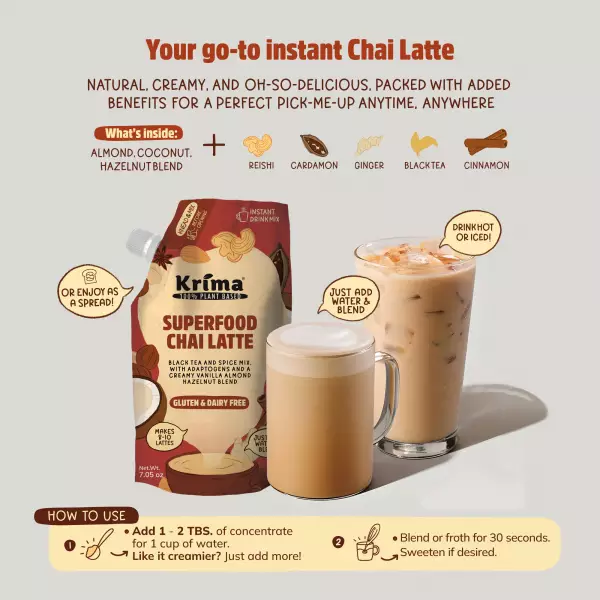 Chai Latte 7.05 oz / Almond / Hazelnut / Coconut / Instant drink mix / Vegan / Tea / Sugar Free