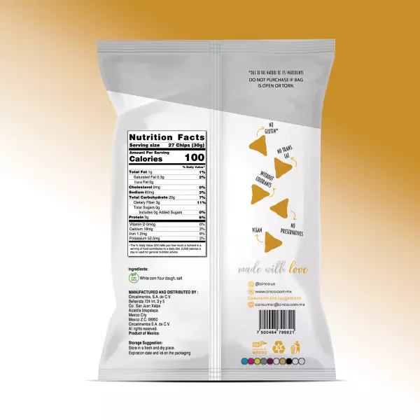 Corn chips / 4.2 oz / Vegan / Clean label / No preservatives / 56 Units