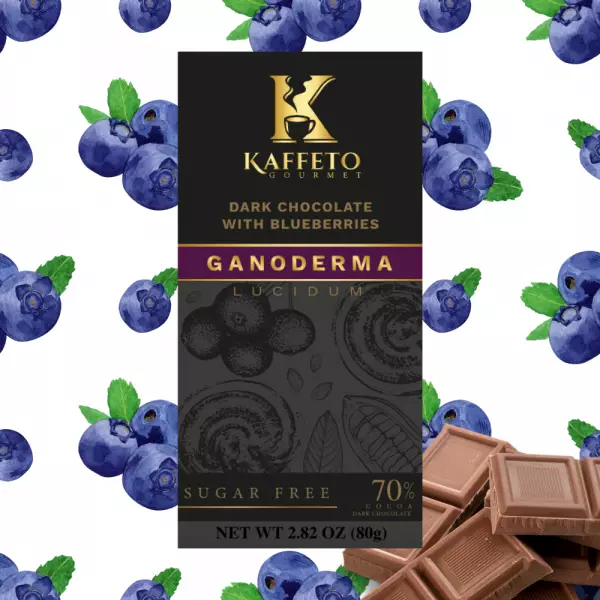 Dark Chocolate Bar with Blueberries and Reishi/Organic/Vegan/Gluten Free/Egg Free/Soy Free
