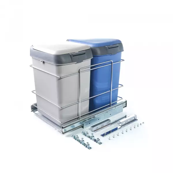 Double Waste Bin Container   Blue And Grey 1Un