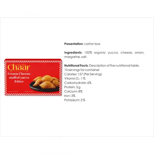 Frozen Cheese Stuffed Yucca Fritter-Low Calories-No Perservatives-Gluten Free-Handcrafted-31.74Oz