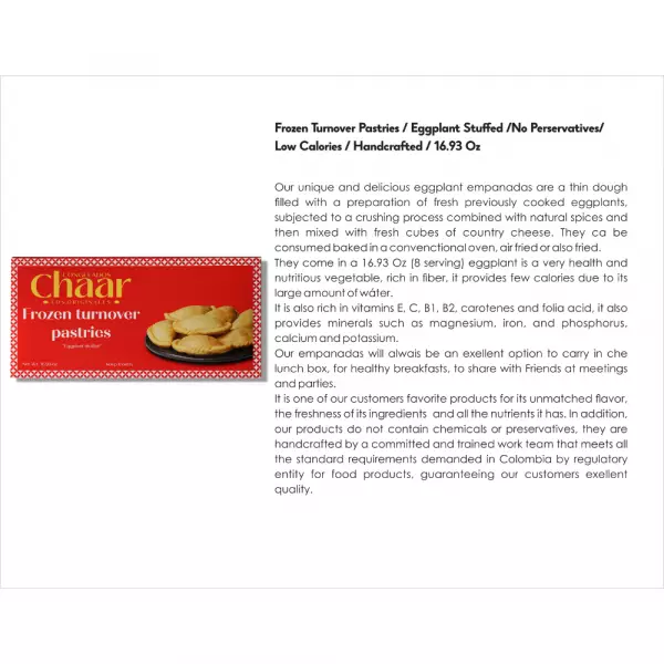 Frozen Turnover Pastries - Eggplant Stuffed -No Perservatives- Low Calories - Handcrafted - 16.93 Oz