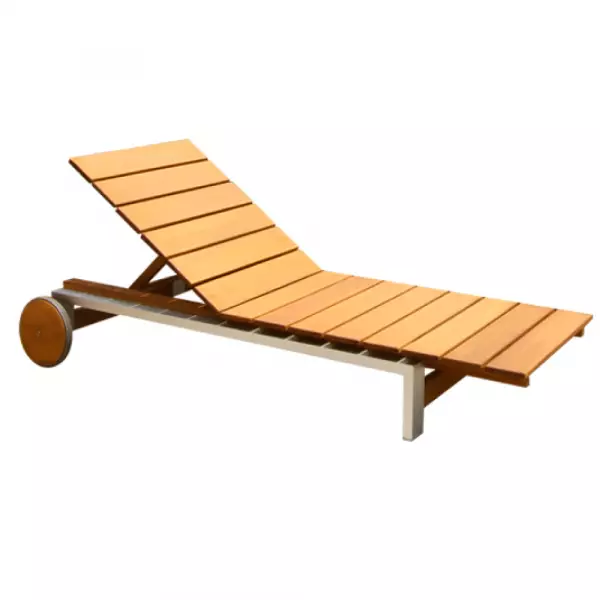 Normandia Day Lounger With Cushion In Teak And Aluminum.