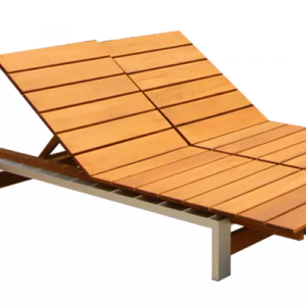 Normandia Double Day Lounger With Cushion In Teak And Aluminum.