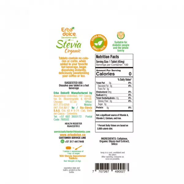 Pill Box 100 Tablets Of Stevia Organic E.D