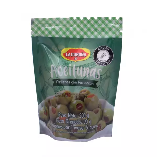 Red Pepper Stuffed Olives Doy Pack  7 oz Private Label