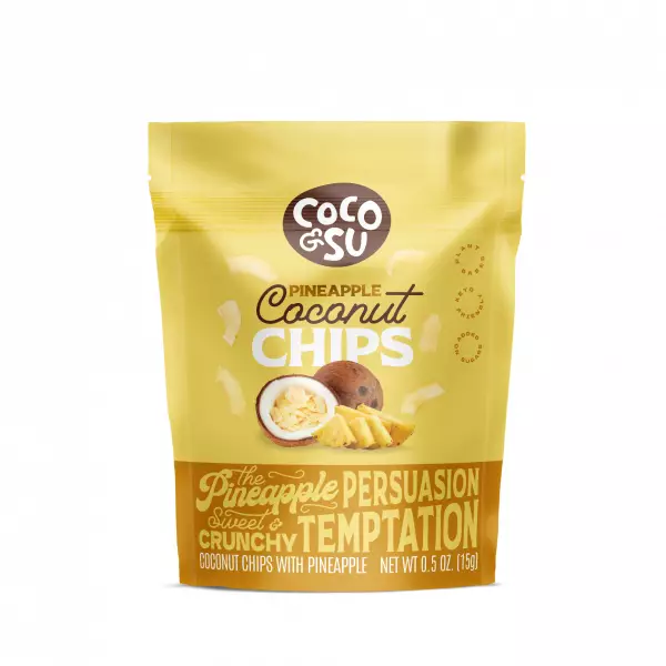 Snack Coconut - Ginger - Pineapple. Packed in a bag per 6 units. 2 units per flavor