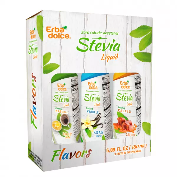 Stevia liquid sweetener pack of 3 flavors.