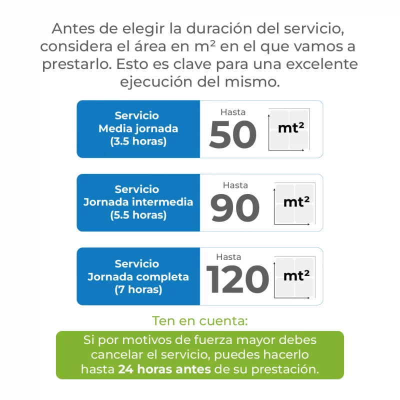 Servicios de limpieza hogares y empresas días especiales media jornada p.m. (3 Horas y 30 minutos)