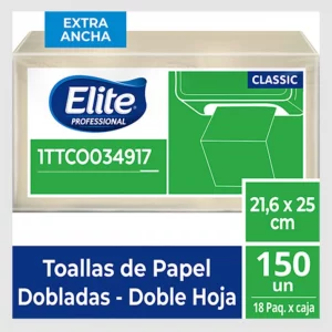 Toalla manos elite interfoliada doble hoja natural paquete x 150 unidades cod 34917