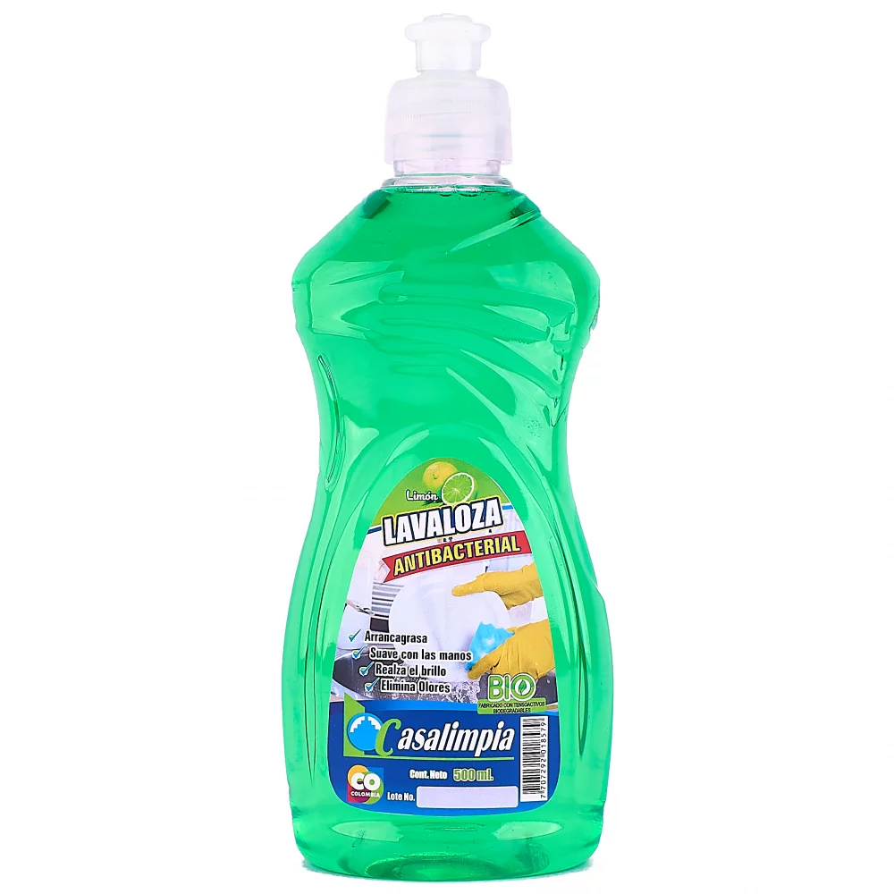 Jabón lavaloza líquido antibacterial 500ml fragancia limón