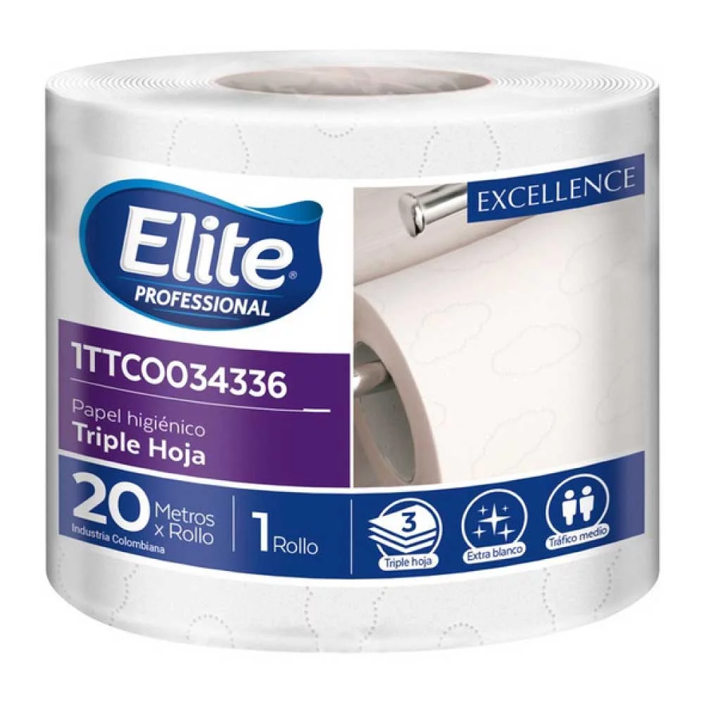 Papel higiénico Elite triple hoja extra blanco 20 mts por 1 rollos