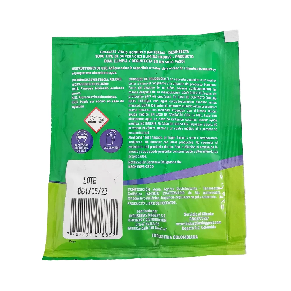 Superconcentrado Desinfectante Amonio Cuaternario 5Ta G. Sachet 80Ml