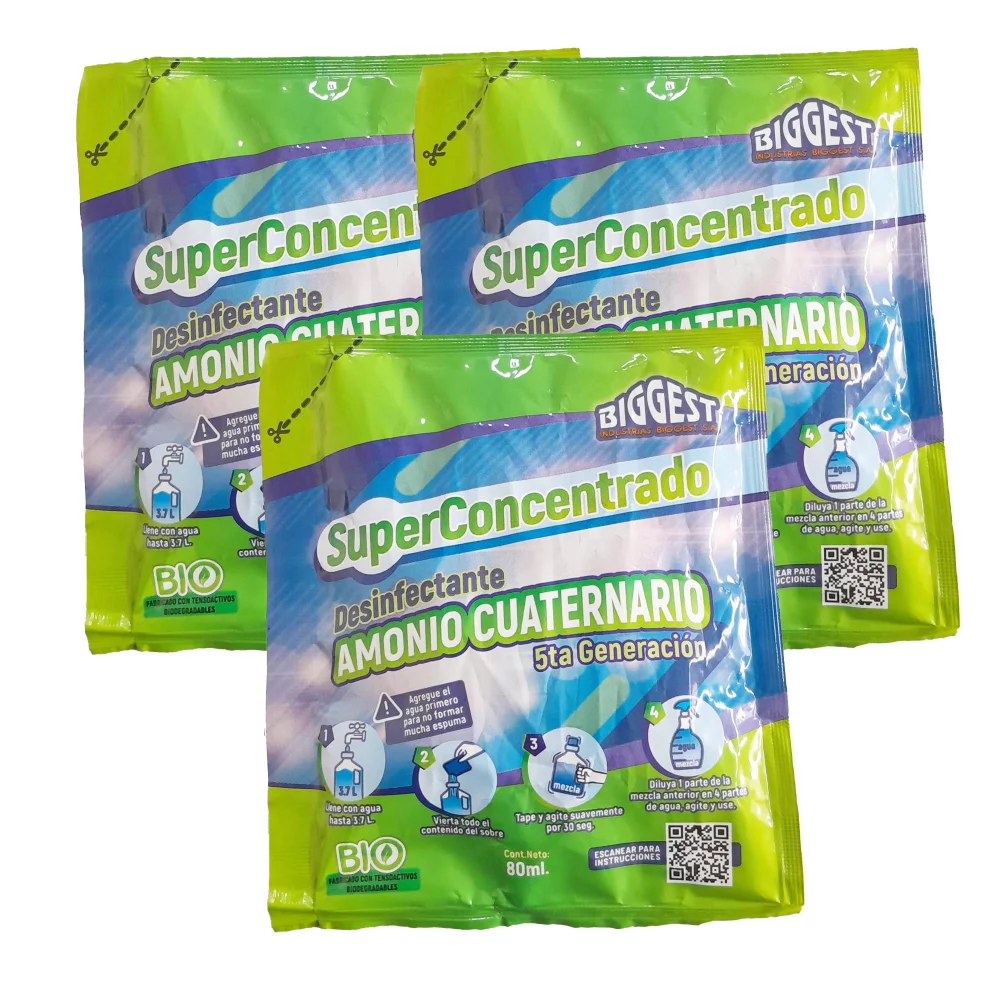 Superconcentrado X3 Desinfectante Amonio Cuaternario 5Ta G. Sachet 80Ml