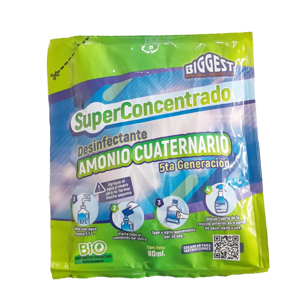 Superconcentrado X6 Desinfectante Amonio Cuaternario 5Ta G. Sachet 80Ml