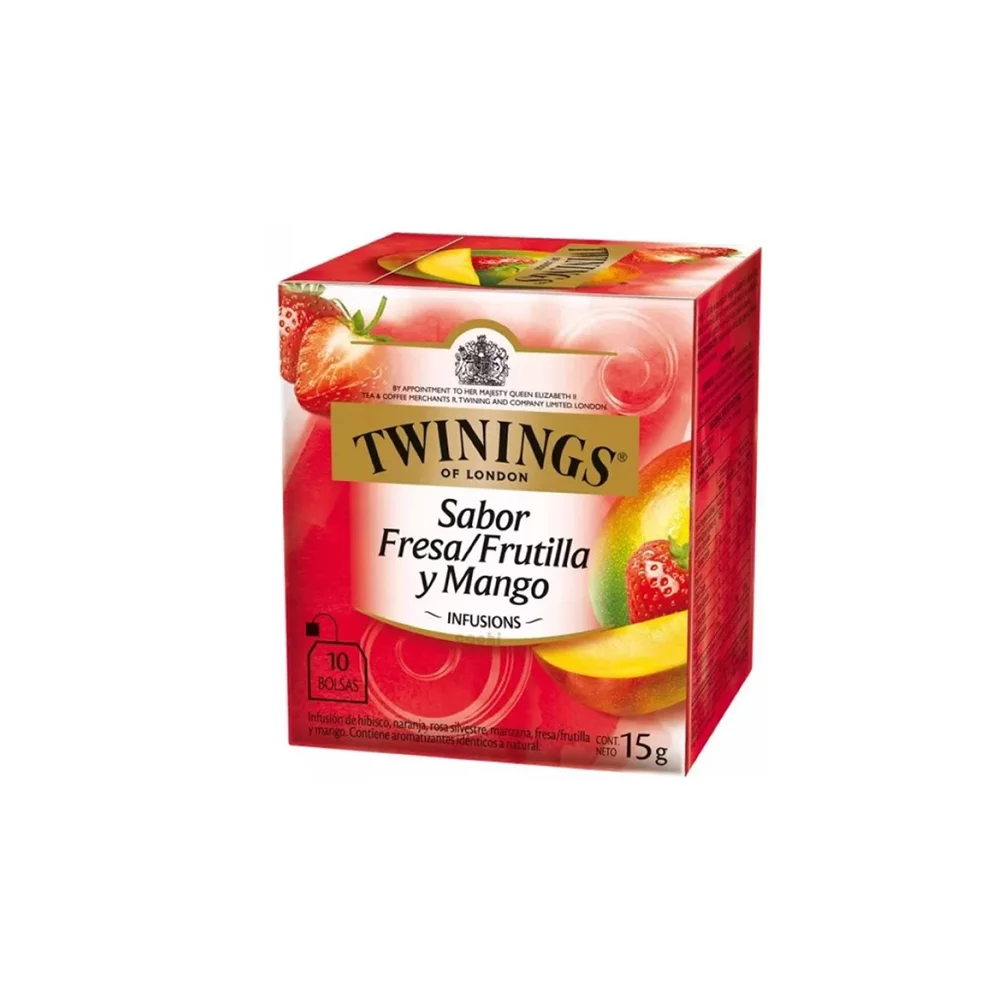 Té Twinings de sabor fresa frutilla y mango caja X 10 Unidades