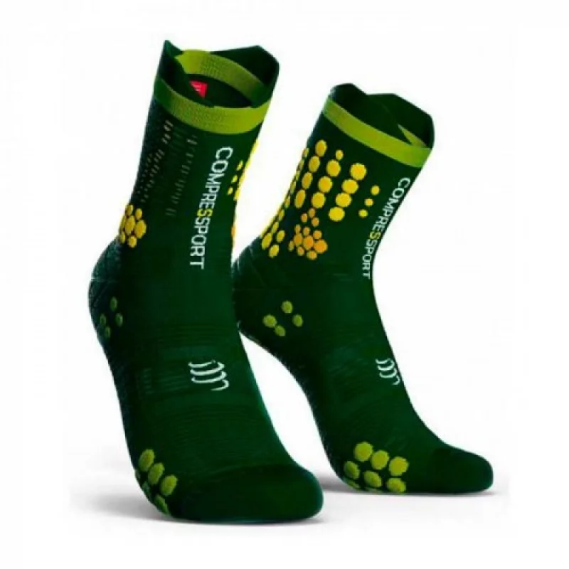 Medias Compressport Racing Socks V3.0 Trail Verde-Amarillo