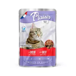 Alimento humedo gato plaisir adulto ternera y pavo en salsa 100 gr 500100060