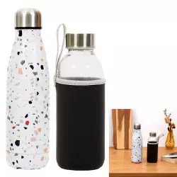 Set de 6 botellas de vidrio, con tapa y pitillo