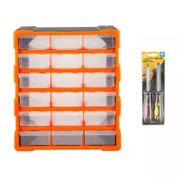 Caja Organizadora Tactix 18 Compartimientos +  Destornillador Estubby 2 Piezas