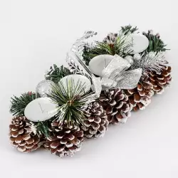 Candelabro navideño 25x11cm piñas cafe plata