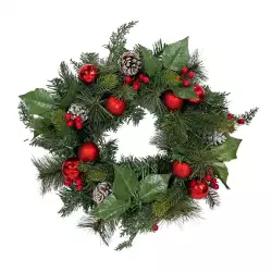 Corona Expressions Pinas Bolas Y Moras 40 Cm Rojo Plastico Gs02H