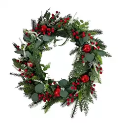 Corona Expressions Pinas Bolas Y Moras 50 Cm Rojo Plastico Gs02H