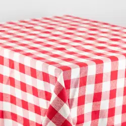 Mantel expression cuadrado picnic 180 X180cm blanco y rojo 100% algodón 800gr