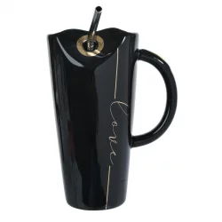 Mug Concepts 2Pz 480Ml C/Pitillo Negro Love En Porcelana 087-88002