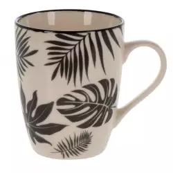 Mug taza cafe siaki 320ml en porcelana blanco con hojas gris dn1801300